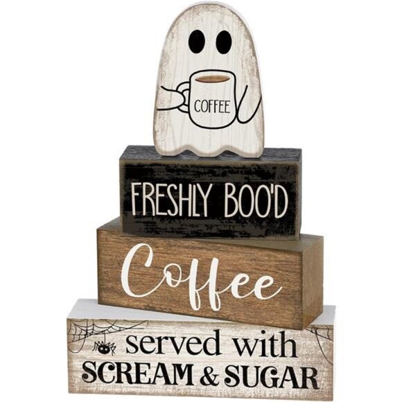 4 Pcs Halloween Table Decor Coffee Ghost Wooden Sign Halloween Tiered Tray - Picture 1 of 7